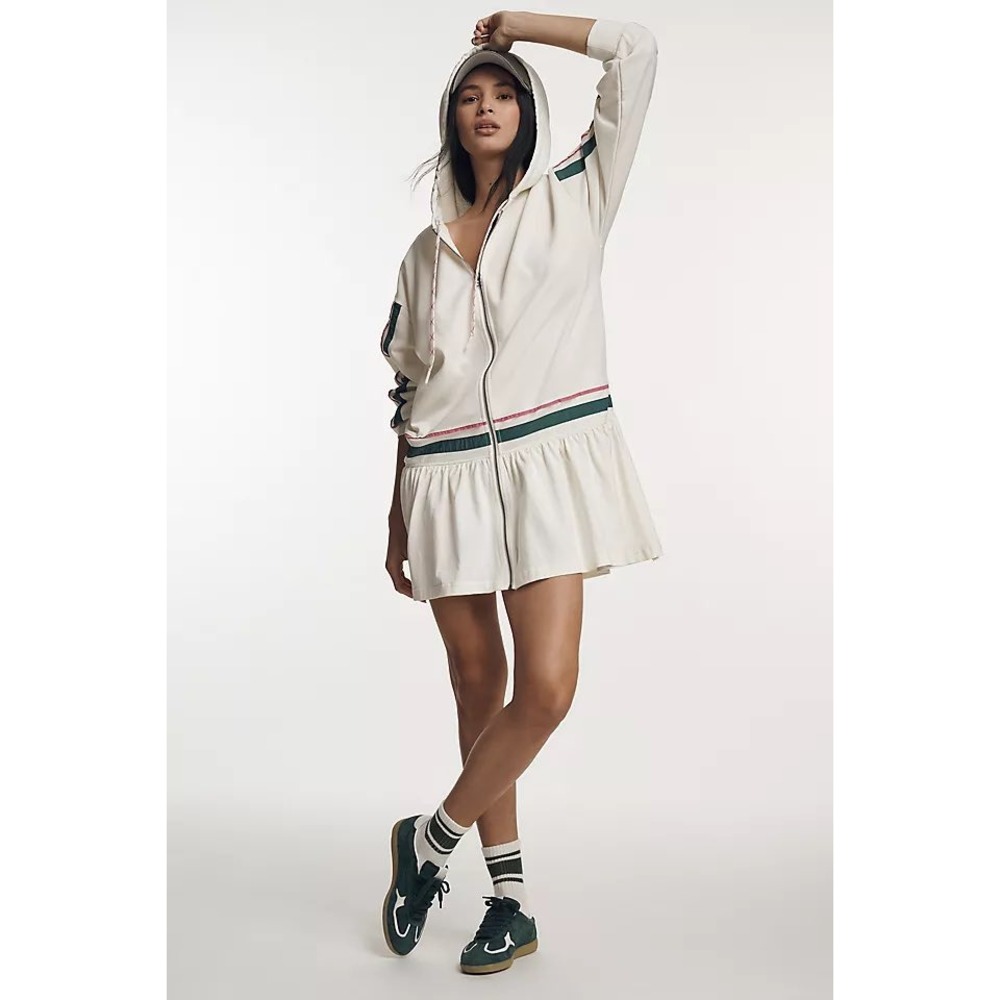 Anthropologie Daily Practice Varsity Twofer Front Zip Sweatshirt Mini Dress S